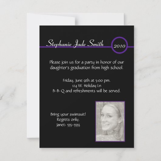 Lila u. schwarze Monogramm-Foto-Einladung Einladung (Rückseite)