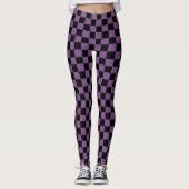 Lila u. schwarzes Schachbrett Leggings (Vorderseite)