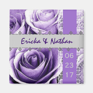 Lila u. silberne Hochzeits-Rosen-Blumenstrauß mit Magnet