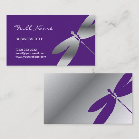 Lila u. silberne Libellen-Geschäfts-Karten Visitenkarte (Vorne/Hinten)