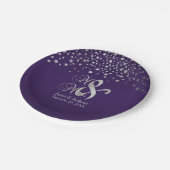 Lila u. silberne Punkte Pappteller (Schrägansicht)