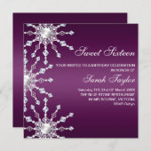 Lila u. weißer Schimmer-Schneeflocke-Geburtstag Einladung (Vorne/Hinten)