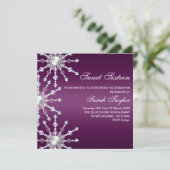 Lila u. weißer Schimmer-Schneeflocke-Geburtstag Einladung (Stehend Vorderseite)