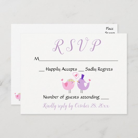 Lila UAWG Wedding Lovebird Pink Lavender Wedding Einladungspostkarte (Vorne/Hinten)