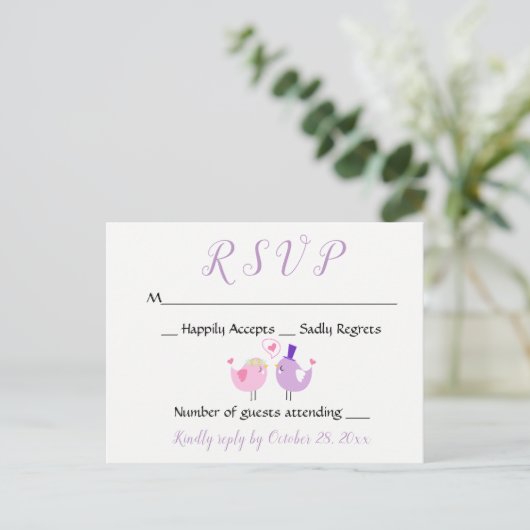 Lila UAWG Wedding Lovebird Pink Lavender Wedding Einladungspostkarte (Stehend Vorderseite)