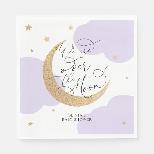 Lila Über den Mond Baby Shower Serviette (Vorderseite)