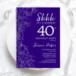 Lila Überraschung 40. Geburtstag Einladung<br><div class="desc">Lila Überraschung 40. Geburtstag Einladung. Minimalistisches modernes feminines Design mit botanischen Akzenten und Typografie-Script-Schriftart. Einfache florale Einladungskarte perfekt für eine stilvolle weibliche Überraschung am Tag. Gedruckte Zazzle Einladungen oder Sofortdownload digitalen druckbaren Vorlage.</div>