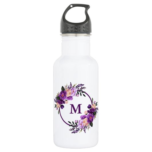 Lila Ultra-Violett-Monogramm Edelstahlflasche (Vorderseite)