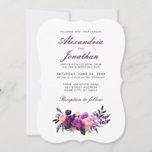Lila Ultra Violett Wasserfarbe Florale Hochzeitsku Einladung