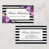 Lila ultravioletter Goldmit blumenrahmen Striped Visitenkarte (Vorne/Hinten)