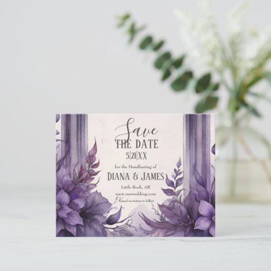 Lila Umgang mit dem Arch Pagan Save The Date (Stehend Vorderseite)