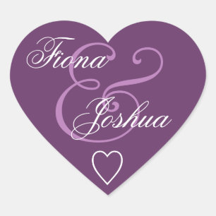 Lila Umschlag Aufkleber Hochzeitsherz V13