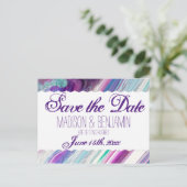 Lila und Aqua Abstrakte Hochzeit Sichern Sie das D Postkarte (Stehend Vorderseite)