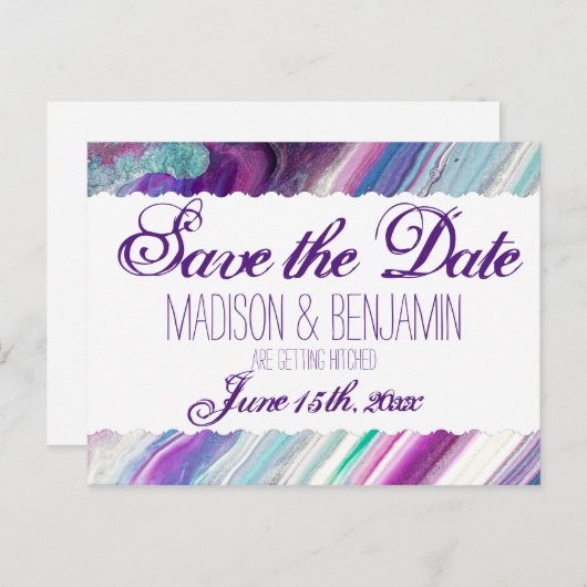 Lila und Aqua Abstrakte Hochzeit Sichern Sie das D Postkarte (Vorne/Hinten)