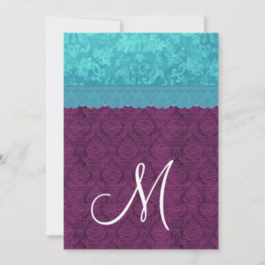 Lila und Aqua-blauer Damast, der G500C Wedding ist Einladung (Rückseite)