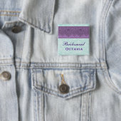 Lila und Aqua-Damast-Brautjungfer Button (Beispiel)