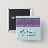 Lila und Aqua-Damast-Brautjungfer Button (Vorne & Hinten)