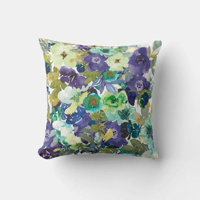 Lila und Aqua Floral Pillow Kissen (Vorderseite)