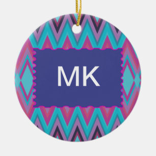 Lila und Aqua Stammes- Keramikornament