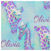 Lila und Aquagiraffen personalisiert Stoff (Nahaufnahme)