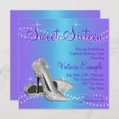 Lila und Aquamarin Blue Sweet 16 Party Einladung (Vorne/Hinten)