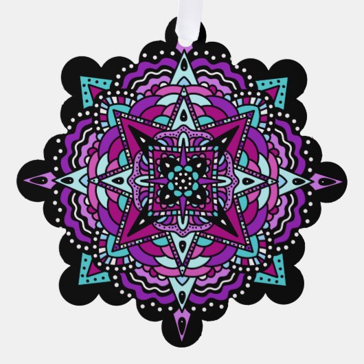 Lila und Aquamarin Mandala Weihnachten Ornament Karte (Vorderseite)