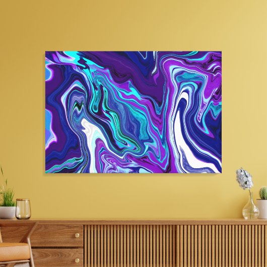 Lila und Aquamarine Abstrakte Pour-Malerei Leinwanddruck (Insitu (Wohnzimmer))