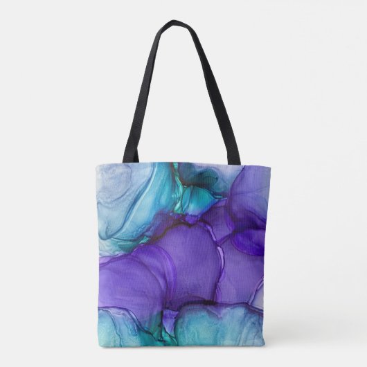 Lila und Aquamarine Alkoholtinte Abstrakte Kunst Tasche (Rückseite)