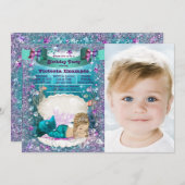 Lila und Aquamarine Blonde Mermaid Birthday Party Einladung (Vorne/Hinten)