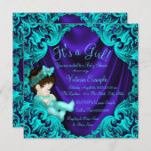 Lila und Aquamarine Blue Baby Dusche Einladung (Vorne/Hinten)