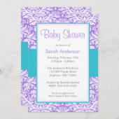 Lila und Aquamarine Blue Damask Kinderdusche Einladung (Vorne/Hinten)
