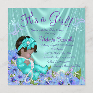 Lila und Aquamarine Blue Floral Ethnic Baby Dusche Einladung