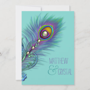 Lila und Aquamarine Blue Peacock-Hochzeit Einladung