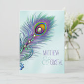 Lila und Aquamarine Blue Peacock-Hochzeit Einladung (Stehend Vorderseite)