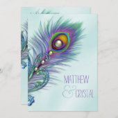 Lila und Aquamarine Blue Peacock-Hochzeit Einladung (Vorne/Hinten)
