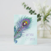 Lila und Aquamarine Blue Peacock-Hochzeit Einladung (Stehend Vorderseite)