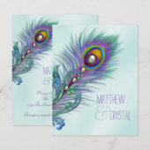 Lila und Aquamarine Blue Peacock-Hochzeit Einladung (Vorne/Hinten)