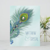 Lila und Aquamarine Blue Peacock-Hochzeit Einladung (Stehend Vorderseite)