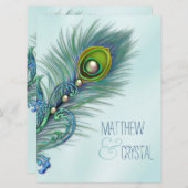 Lila und Aquamarine Blue Peacock-Hochzeit Einladung (Vorne/Hinten)