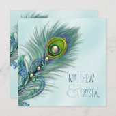 Lila und Aquamarine Blue Peacock-Hochzeit Einladung (Vorne/Hinten)
