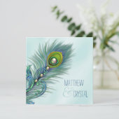Lila und Aquamarine Blue Peacock-Hochzeit Einladung (Stehend Vorderseite)