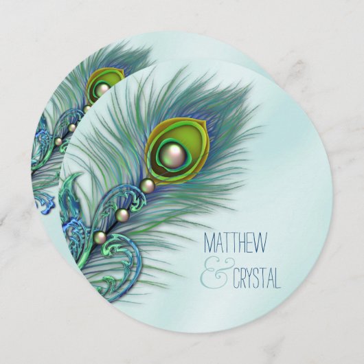 Lila und Aquamarine Blue Peacock-Hochzeit Einladung (Vorne/Hinten)