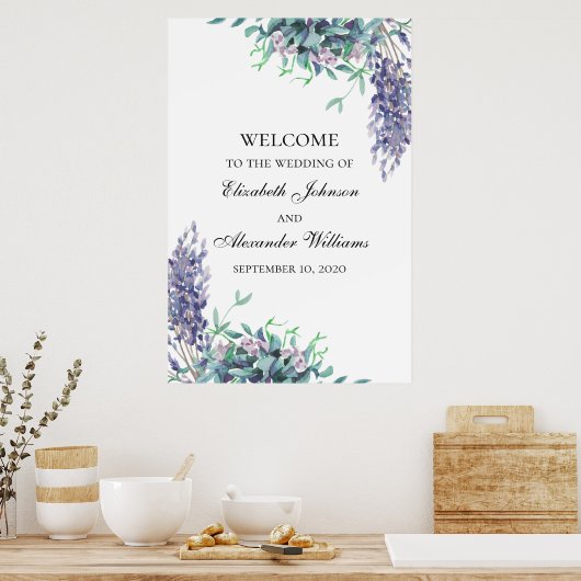 Lila und aquamarine Blume. Begrüßungszeichen Poster (Küche)