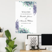 Lila und aquamarine Blume. Begrüßungszeichen Poster (Heimbüro)