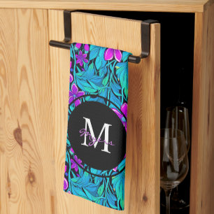 Lila und Aquamarine Blume und Personalisierte Foli Geschirrtuch