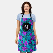 Lila und Aquamarine Blume und Personalisierte Foli Schürze (Getragen)
