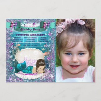 Lila und Aquamarine Brünette Mermaid-Geburtstagspa Einladung