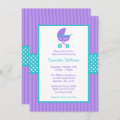 Lila und Aquamarine Carriage Strip Dots Babydusche Einladung (Vorne/Hinten)