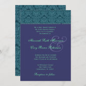 Lila und Aquamarine Damask Hochzeitseinladung R442 Einladung (Vorne/Hinten)