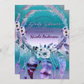 Lila und Aquamarine Dream Catcher Boho Chic Baby D Einladung (Vorne/Hinten)